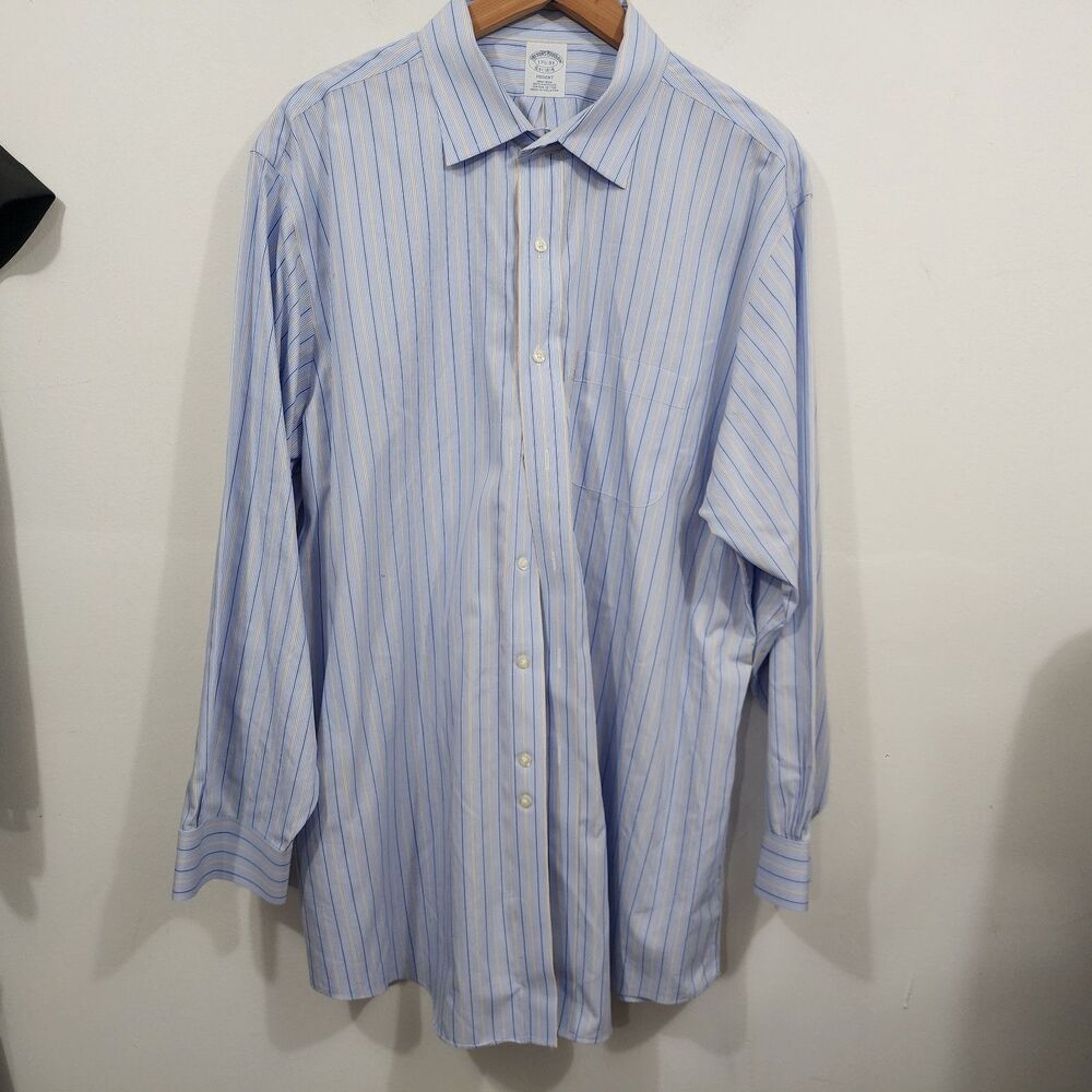 Brooks Brothers 1818 Mens Shirt Blue Striped Long Sleeve Button Regent 17.5-33